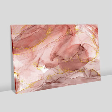 Quadro Retangular  - Marmorizado - Rosé Com Toques Dourados