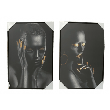 Kit 2 quadros retangulares 90x60 - Duo arte black 