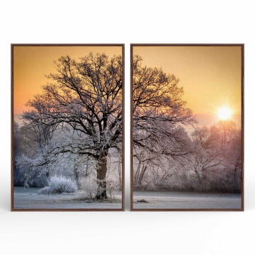 Kit 2 quadros retangulares - Árvore Branca no Pôr do Sol 