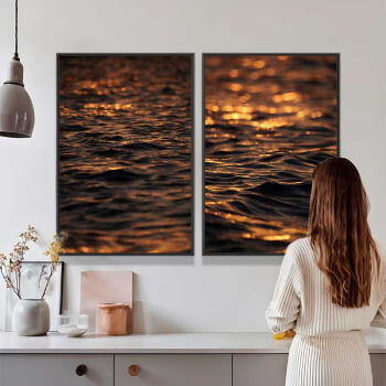 Kit 2 quadros retangulares -Duo Entardecer em Alto Mar