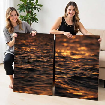 Kit 2 quadros retangulares -Duo Entardecer em Alto Mar