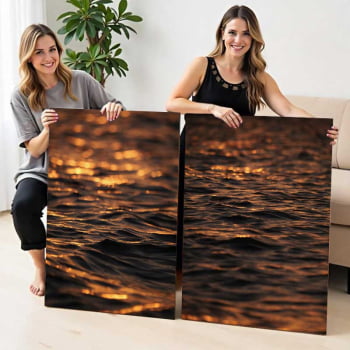 Kit 2 quadros retangulares -Duo Entardecer em Alto Mar