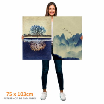 Kit 2 quadros retangulares - Duo Montanhas e Reflexo da árvore azul