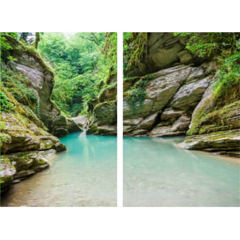 Kit 2 quadros retangulares - Rio Azul,  Pedras e Floresta