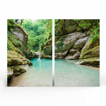 Kit 2 quadros retangulares - Rio Azul,  Pedras e Floresta