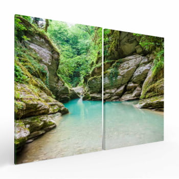 Kit 2 quadros retangulares - Rio Azul,  Pedras e Floresta