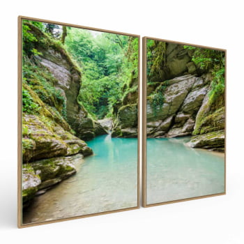 Kit 2 quadros retangulares - Rio Azul,  Pedras e Floresta