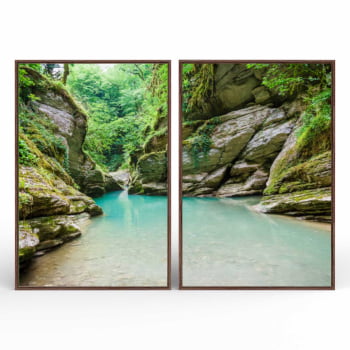 Kit 2 quadros retangulares - Rio Azul,  Pedras e Floresta