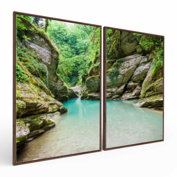 Kit 2 quadros retangulares - Rio Azul,  Pedras e Floresta
