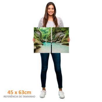 Kit 2 quadros retangulares - Rio Azul,  Pedras e Floresta