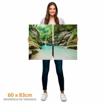 Kit 2 quadros retangulares - Rio Azul,  Pedras e Floresta