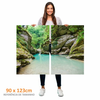 Kit 2 quadros retangulares - Rio Azul,  Pedras e Floresta