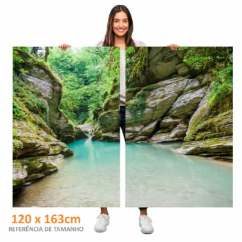 Kit 2 quadros retangulares - Rio Azul,  Pedras e Floresta
