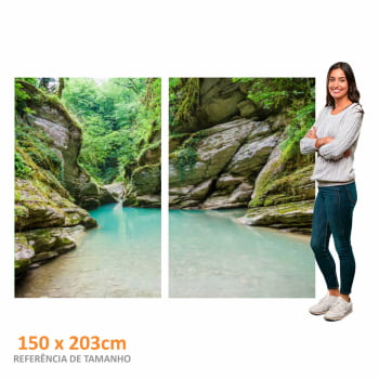 Kit 2 quadros retangulares - Rio Azul,  Pedras e Floresta