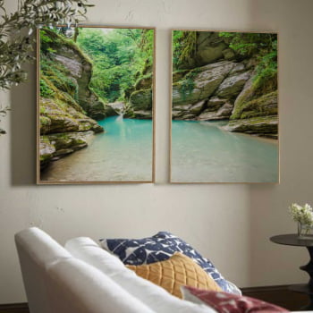 Kit 2 quadros retangulares - Rio Azul, Pedras e Floresta Kit 2 quadros retangulares - Rio Azul, Pedras e Floresta