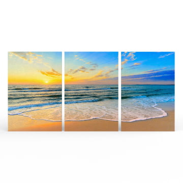 Kit 3 quadros retangulares - Entardecer na praia
