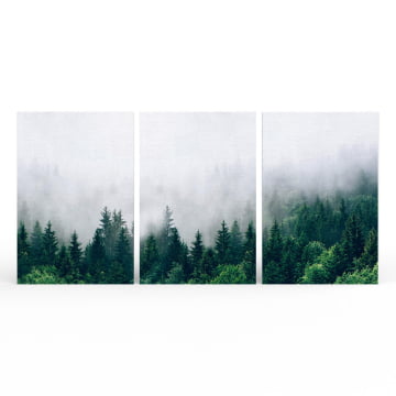 Kit 3 quadros retangulares - Floresta sob a neblina