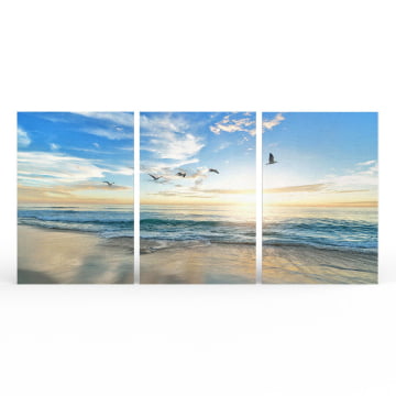 Kit 3 quadros retangulares - Gaivotas na praia