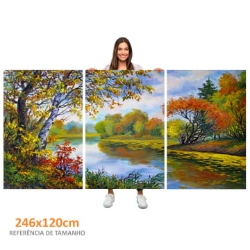 Kit 3 quadros retangulares - Pintura de outono