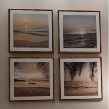 Kit 4 quadros - Quarteto Paisagem - Moldura Moldura Branca - 4x 42x42cm
