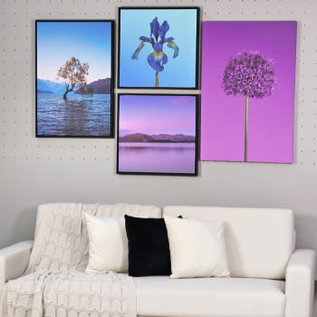 Kit 4 quadros - Violet Blue - Moldura Preta - 162x120cm