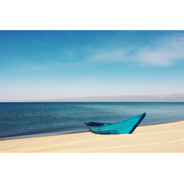 Quadro Retangular  - Barco azul no litoral