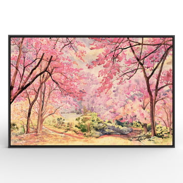 Quadro Retangular - Cerejeiras em aquarela