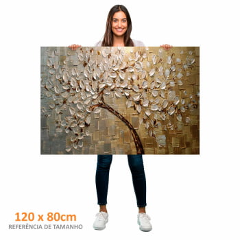 Quadro Retangular - Pintura de arvore dourada
