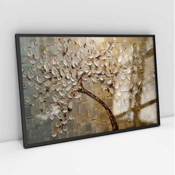 Quadro Retangular - Pintura de arvore dourada