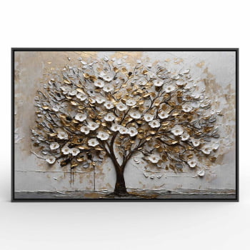 Quadro Retangular - White Blossom 3D