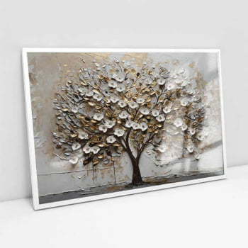 Quadro Retangular - White Blossom 3D