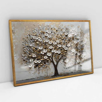 Quadro Retangular - White Blossom 3D
