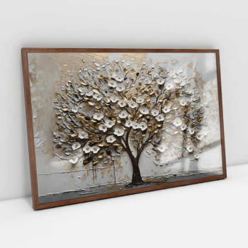 Quadro Retangular - White Blossom 3D