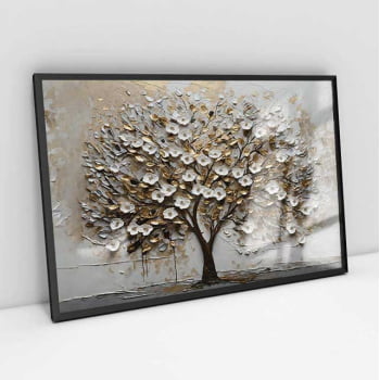 Quadro Retangular - White Blossom 3D
