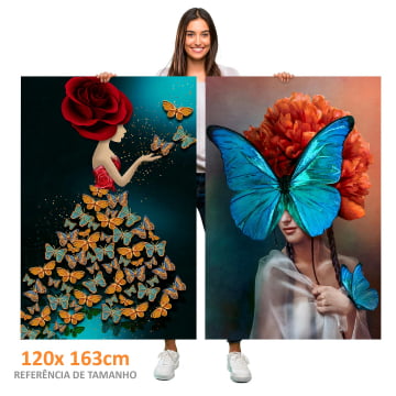 Kit 2 quadros retangulares - Duo garotas e  borboletas
