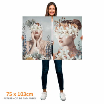 Kit 2 quadros retangulares - Duo mulheres floridas