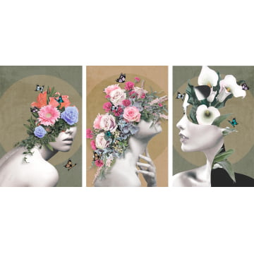 Kit 3 quadros retangulares - Mulheres Florais