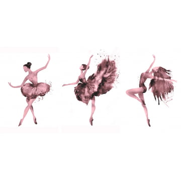 Kit 3 quadros retangulares - Trio de bailarinas magenta