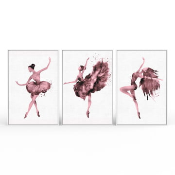 Kit 3 quadros retangulares - Trio de bailarinas magenta
