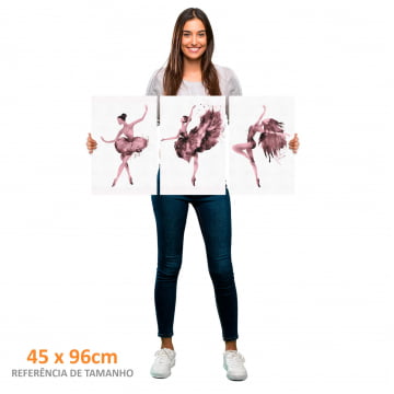 Kit 3 quadros retangulares - Trio de bailarinas magenta