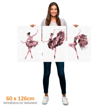 Kit 3 quadros retangulares - Trio de bailarinas magenta