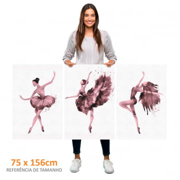 Kit 3 quadros retangulares - Trio de bailarinas magenta