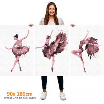 Kit 3 quadros retangulares - Trio de bailarinas magenta