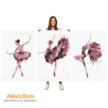 Kit 3 quadros retangulares - Trio de bailarinas magenta