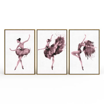 Kit 3 quadros retangulares - Trio de bailarinas magenta