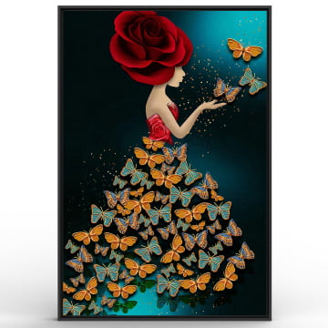 Quadro Retangular  - Garota com borboletas