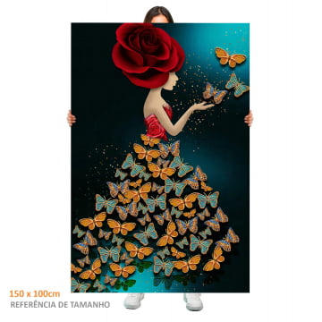 Quadro Retangular  - Garota com borboletas