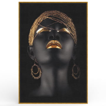 Quadro Retangular - Mulher negra com detalhes dourados
