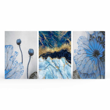 Kit 3 Quadros Retangulares - Trio blue flowers