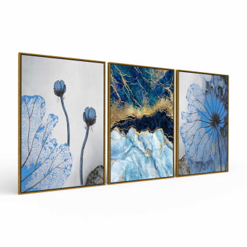 Kit 3 Quadros Retangulares - Trio blue flowers